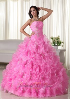 Strapless Beading Floral Ball Gown Sweet 15 Dress