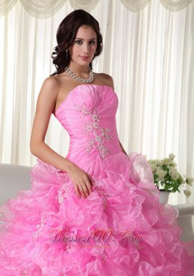 Strapless Beading Floral Ball Gown Sweet 15 Dress