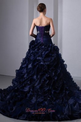 Navy A-line/Princess Beading and Floral Quinceanera Dress