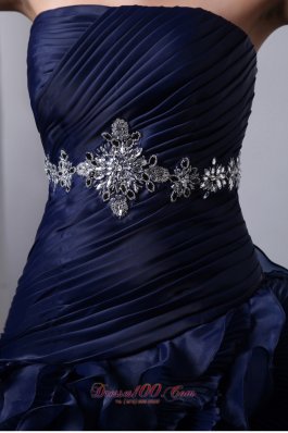 Navy A-line/Princess Beading and Floral Quinceanera Dress