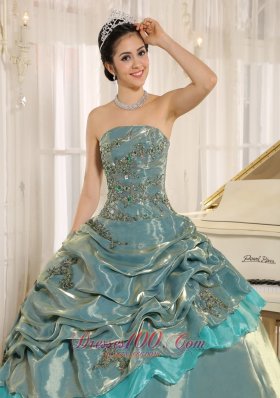 Multi-color Embroidery Decorate Strapless Quinceanera Dress