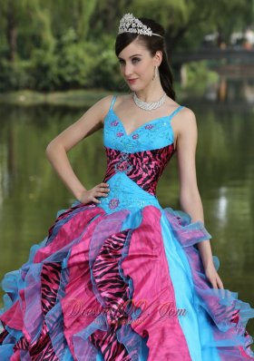 Straps Beading Colorful Quinceanera Dress V-neck