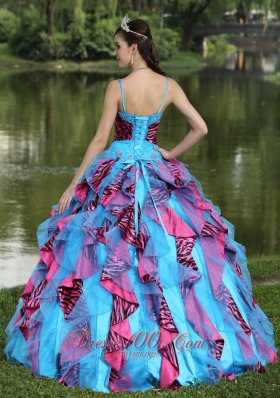 Straps Beading Colorful Quinceanera Dress V-neck
