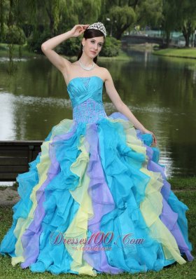 Colorful Ruffles Strapless Sweet 15 Dress