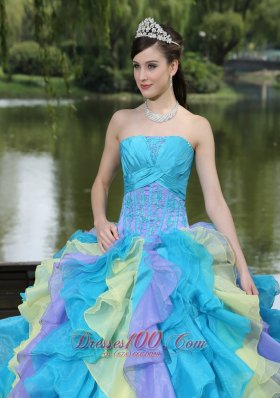 Colorful Ruffles Strapless Sweet 15 Dress