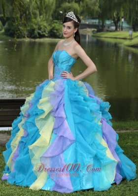 Colorful Ruffles Strapless Sweet 15 Dress