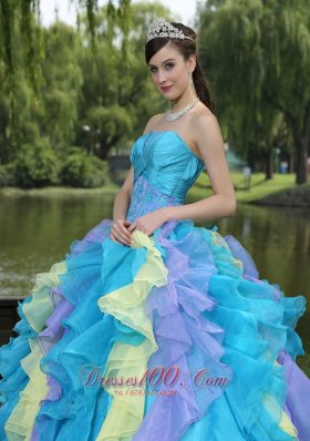 Colorful Ruffles Strapless Sweet 15 Dress