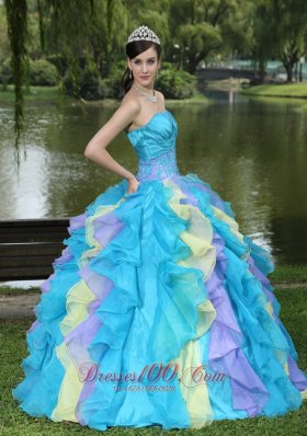 Colorful Ruffles Strapless Sweet 15 Dress