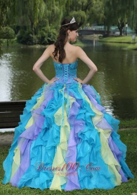 Colorful Ruffles Strapless Sweet 15 Dress