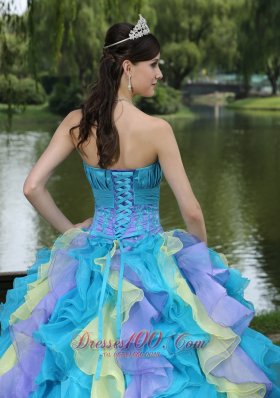 Colorful Ruffles Strapless Sweet 15 Dress