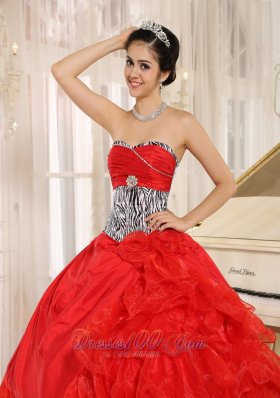 Sweetheart Red and Zebra Multi-tierd Ball Gown Quinceanera Dress