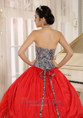 Sweetheart Red and Zebra Multi-tierd Ball Gown Quinceanera Dress