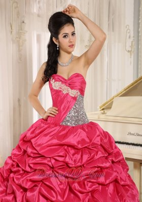 Hot Pink Pick-ups Appliques Ball Gown Quinceanera Dress