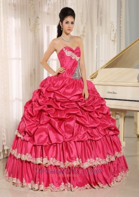 Hot Pink Pick-ups Appliques Ball Gown Quinceanera Dress