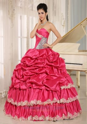 Hot Pink Pick-ups Appliques Ball Gown Quinceanera Dress