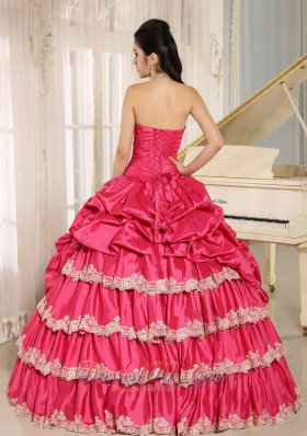 Hot Pink Pick-ups Appliques Ball Gown Quinceanera Dress