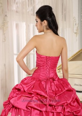 Hot Pink Pick-ups Appliques Ball Gown Quinceanera Dress