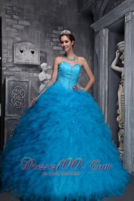 Baby Blue Sweetheart Ruffles Beading Ball Gown Quinceanera Dress