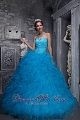 Baby Blue Sweetheart Ruffles Beading Ball Gown Quinceanera Dress