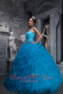 Baby Blue Sweetheart Ruffles Beading Ball Gown Quinceanera Dress