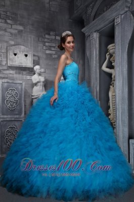 Baby Blue Sweetheart Ruffles Beading Ball Gown Quinceanera Dress