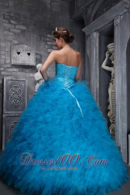 Baby Blue Sweetheart Ruffles Beading Ball Gown Quinceanera Dress