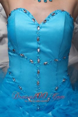 Baby Blue Sweetheart Ruffles Beading Ball Gown Quinceanera Dress