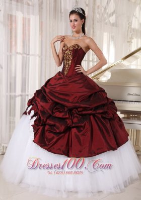 Sweetheart Wine Red and White Pick-ups Quinceanera Dress