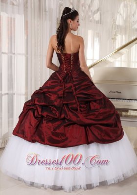 Sweetheart Wine Red and White Pick-ups Quinceanera Dress