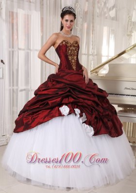 Sweetheart Wine Red and White Pick-ups Quinceanera Dress