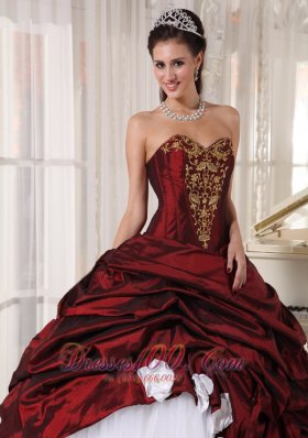 Sweetheart Wine Red and White Pick-ups Quinceanera Dress