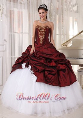 Sweetheart Wine Red and White Pick-ups Quinceanera Dress