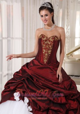 Sweetheart Wine Red and White Pick-ups Quinceanera Dress