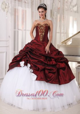 Sweetheart Wine Red and White Pick-ups Quinceanera Dress