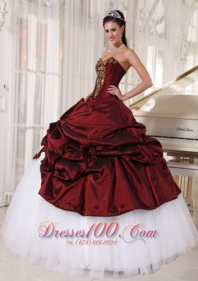 Sweetheart Wine Red and White Pick-ups Quinceanera Dress