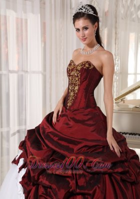 Sweetheart Wine Red and White Pick-ups Quinceanera Dress