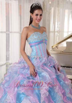 Boning Multi-color Quinceanera Dress Ruffles Floor-length