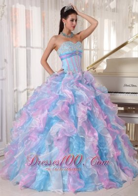 Boning Multi-color Quinceanera Dress Ruffles Floor-length