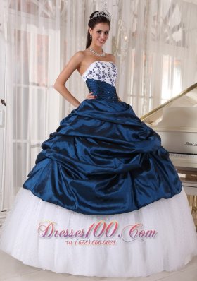 Sweetheart Navy Blue and White Embroidery Quinceanera Dress