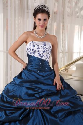 Sweetheart Navy Blue and White Embroidery Quinceanera Dress