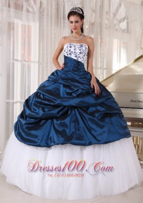 Sweetheart Navy Blue and White Embroidery Quinceanera Dress