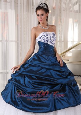 Sweetheart Navy Blue and White Embroidery Quinceanera Dress