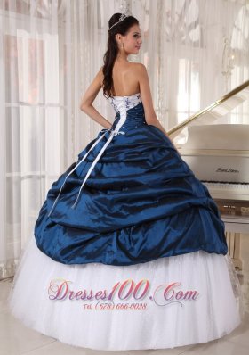 Sweetheart Navy Blue and White Embroidery Quinceanera Dress