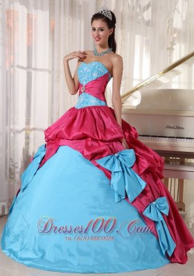 Aqua and Pink Multi-tierd Quinceanera Dress