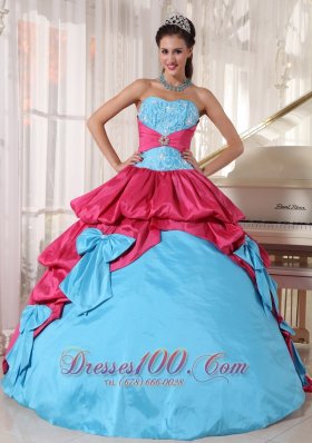 Aqua and Pink Multi-tierd Quinceanera Dress