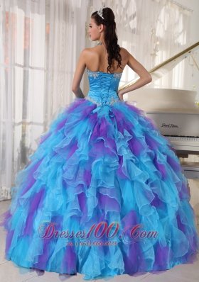 Strapless Baby Blue and Purple Quinceanera Dress Hand Made Flower