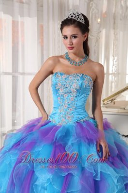 Strapless Baby Blue and Purple Quinceanera Dress Hand Made Flower