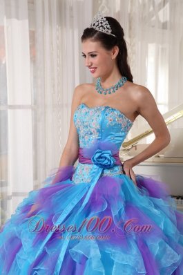 Strapless Baby Blue and Purple Quinceanera Dress Hand Made Flower