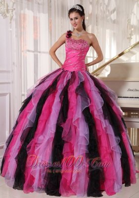 Multi-colored Strapless Ball Gown Quinceanera Dress