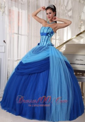 Baby and Navy Blue Quinceanera Dress Hand Made Flower